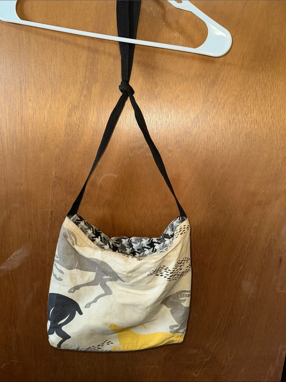 Houndstooth Flap Hobo Bag in Black, Gray & Tan